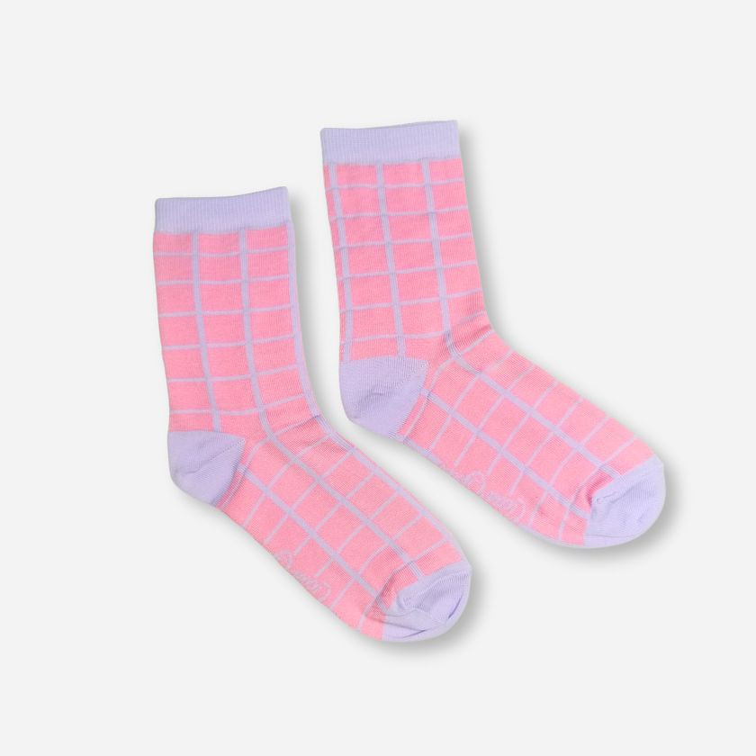 CHAUSSETTES À CARREAUX ROSE/LAVANDE