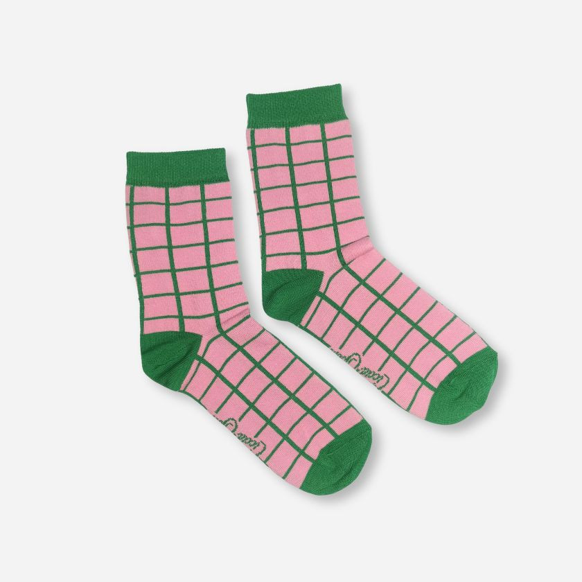 CHAUSSETTES À CARREAUX ROSE/VERT